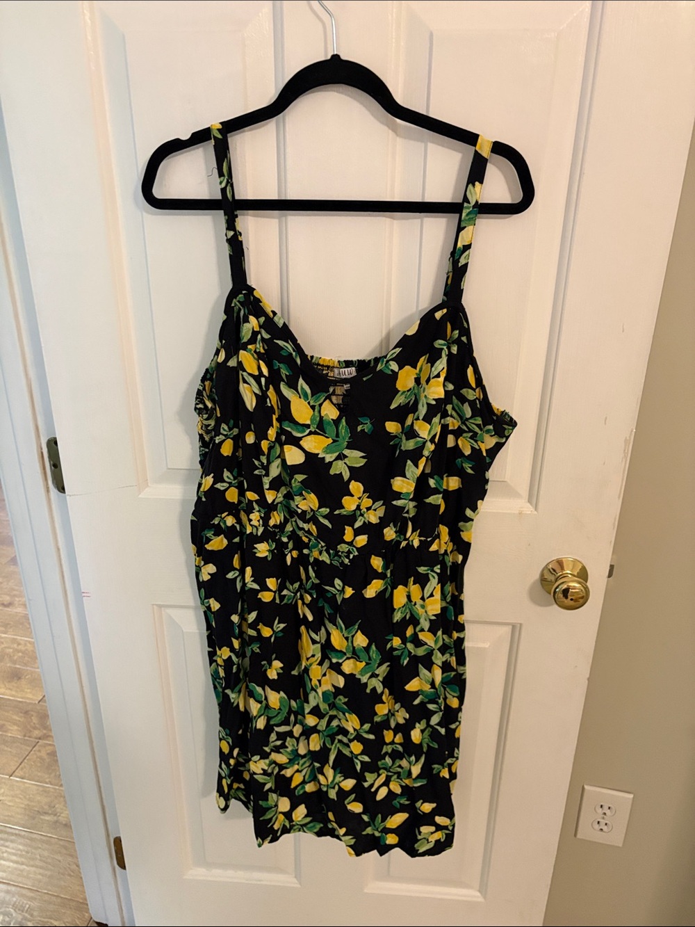 Black Lemon Print Spaghetti Strap Dress